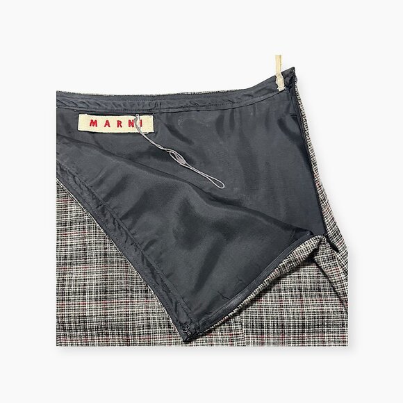 Marni c.2010 Checked Wool‑Blend A‑Line Skirt IT42 Raw‑Hem Bow Waist - Picture 7 of 13